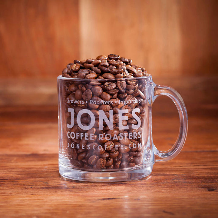 Jones Coffee Glass Mug